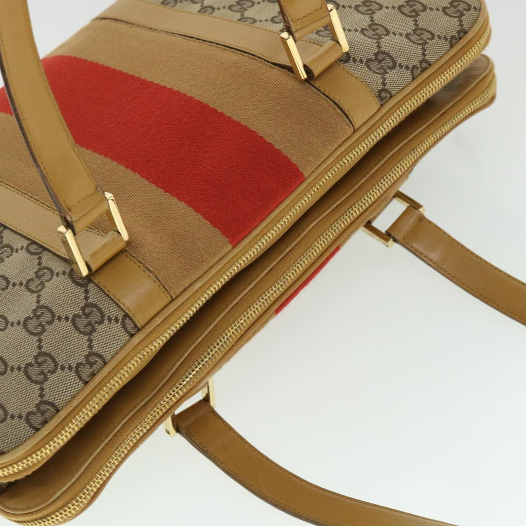 GUCCI GG Canvas Sherry Line Hand Bag Beige Orange Brown 54337