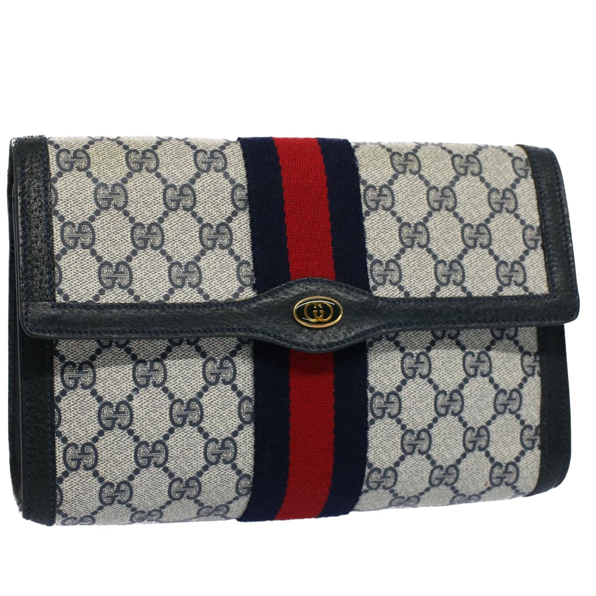 GUCCI GG Supreme Web Sherry Line Clutch Bag Navy Red 54338