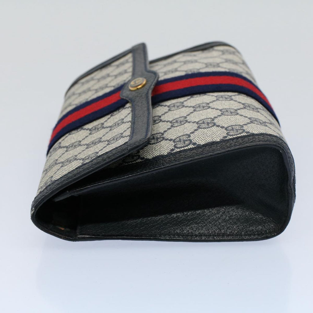 GUCCI GG Supreme Web Sherry Line Clutch Bag Navy Red 54338
