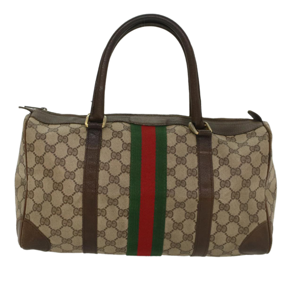 GUCCI GG Supreme Web Sherry Line Hand Bag PVC Leather Beige Red Green 54339