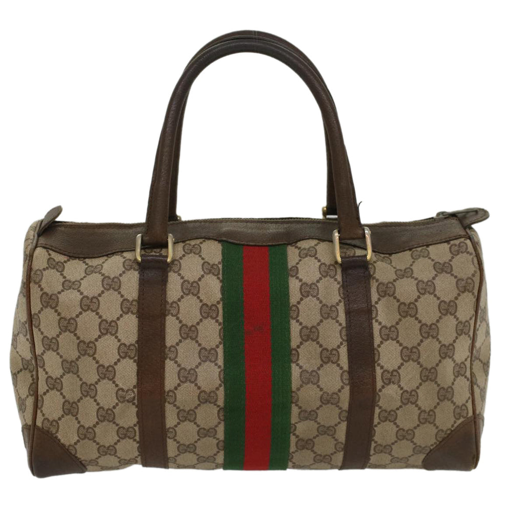 GUCCI GG Supreme Web Sherry Line Hand Bag PVC Leather Beige Red Green 54339