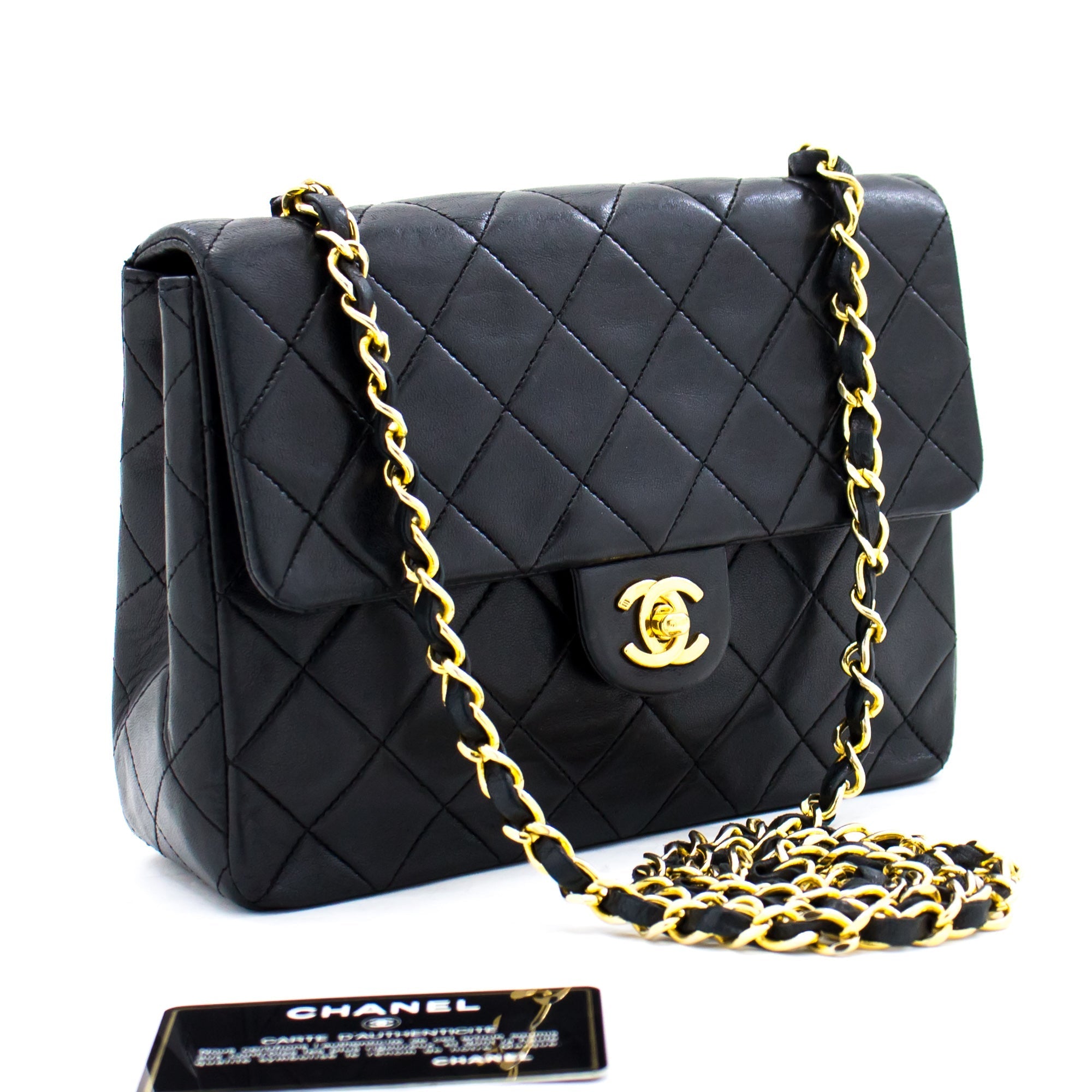 CHANEL Mini Square Small Chain Shoulder Bag Crossbody Black Quilt g90