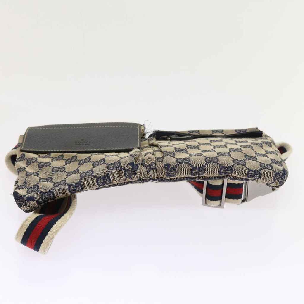 GUCCI GG Canvas Shoulder Bag Leather Gray Navy Red 54355