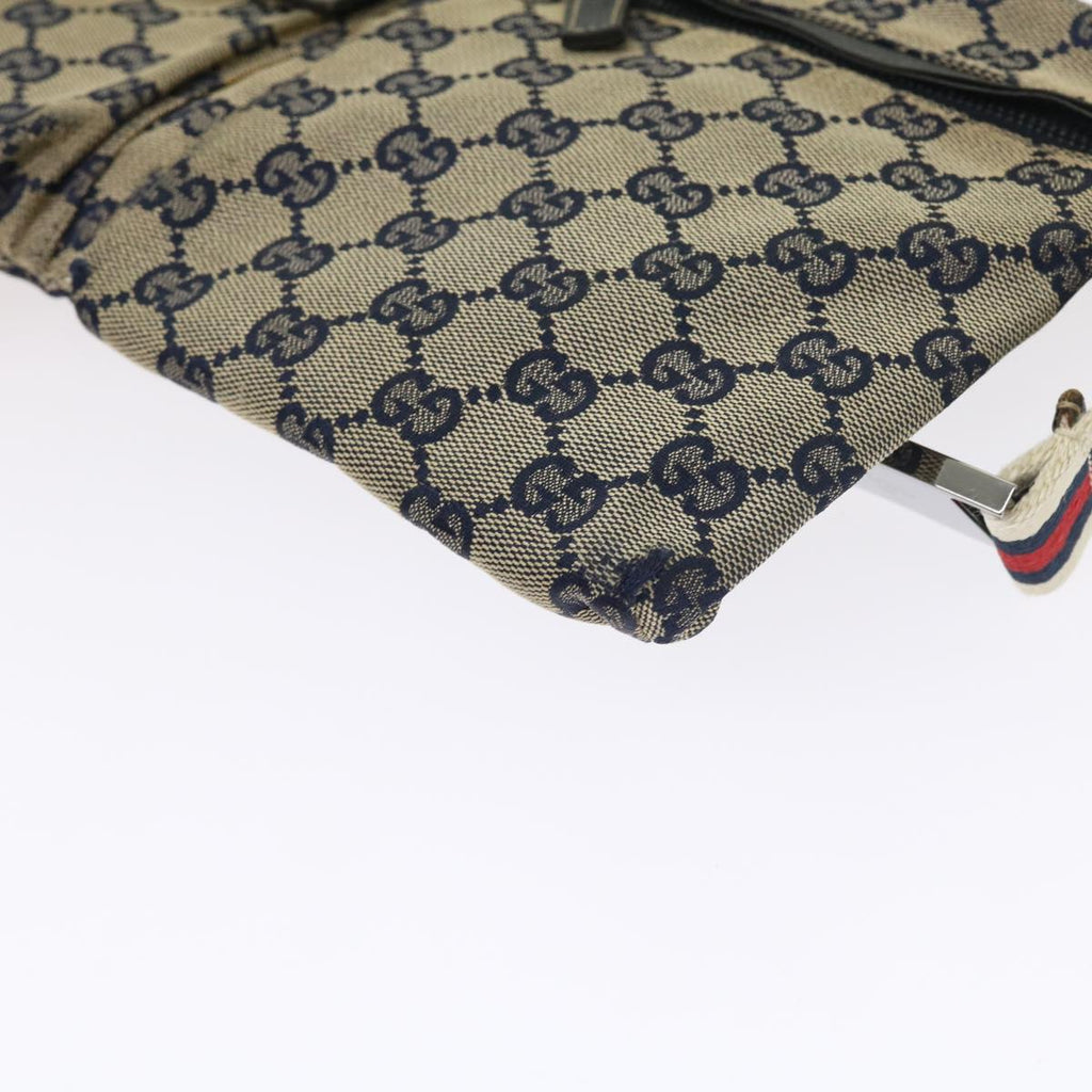 GUCCI GG Canvas Shoulder Bag Leather Gray Navy Red 54355