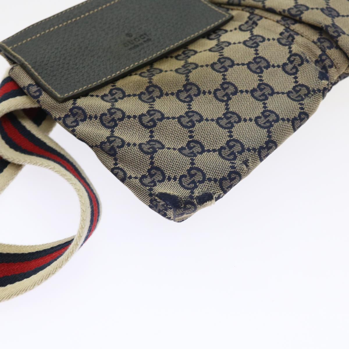 GUCCI GG Canvas Shoulder Bag Leather Gray Navy Red 54355