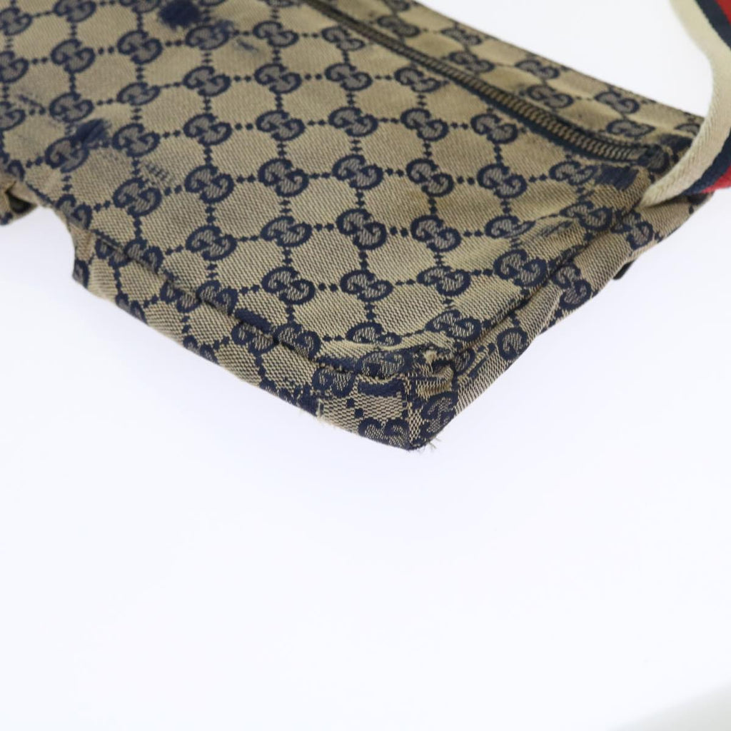 GUCCI GG Canvas Shoulder Bag Leather Gray Navy Red 54355
