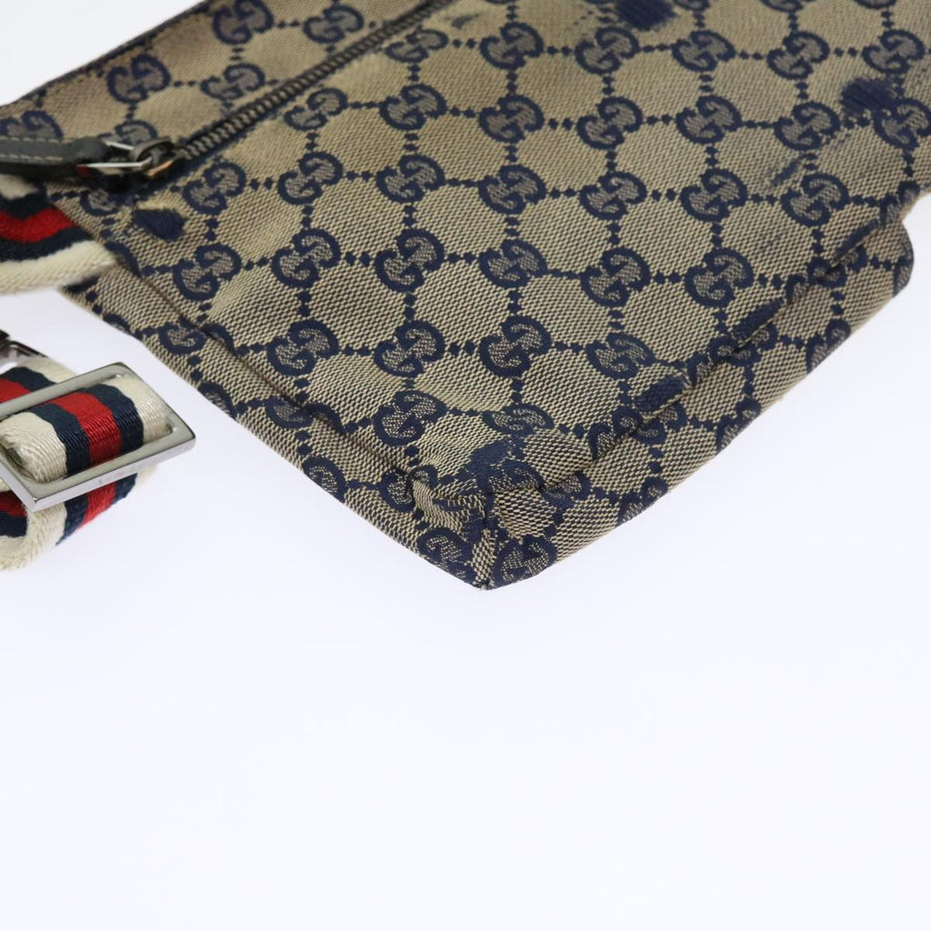 GUCCI GG Canvas Shoulder Bag Leather Gray Navy Red 54355