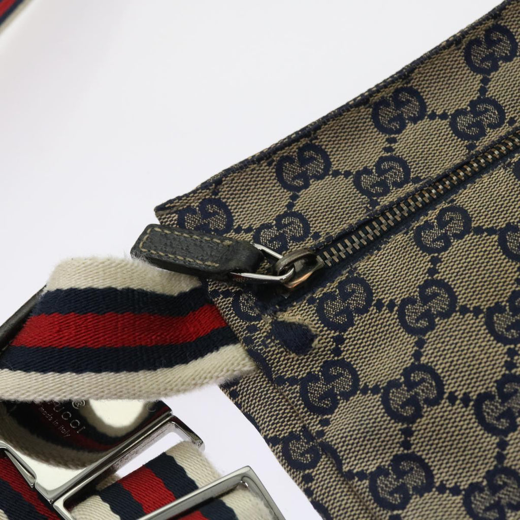 GUCCI GG Canvas Shoulder Bag Leather Gray Navy Red 54355