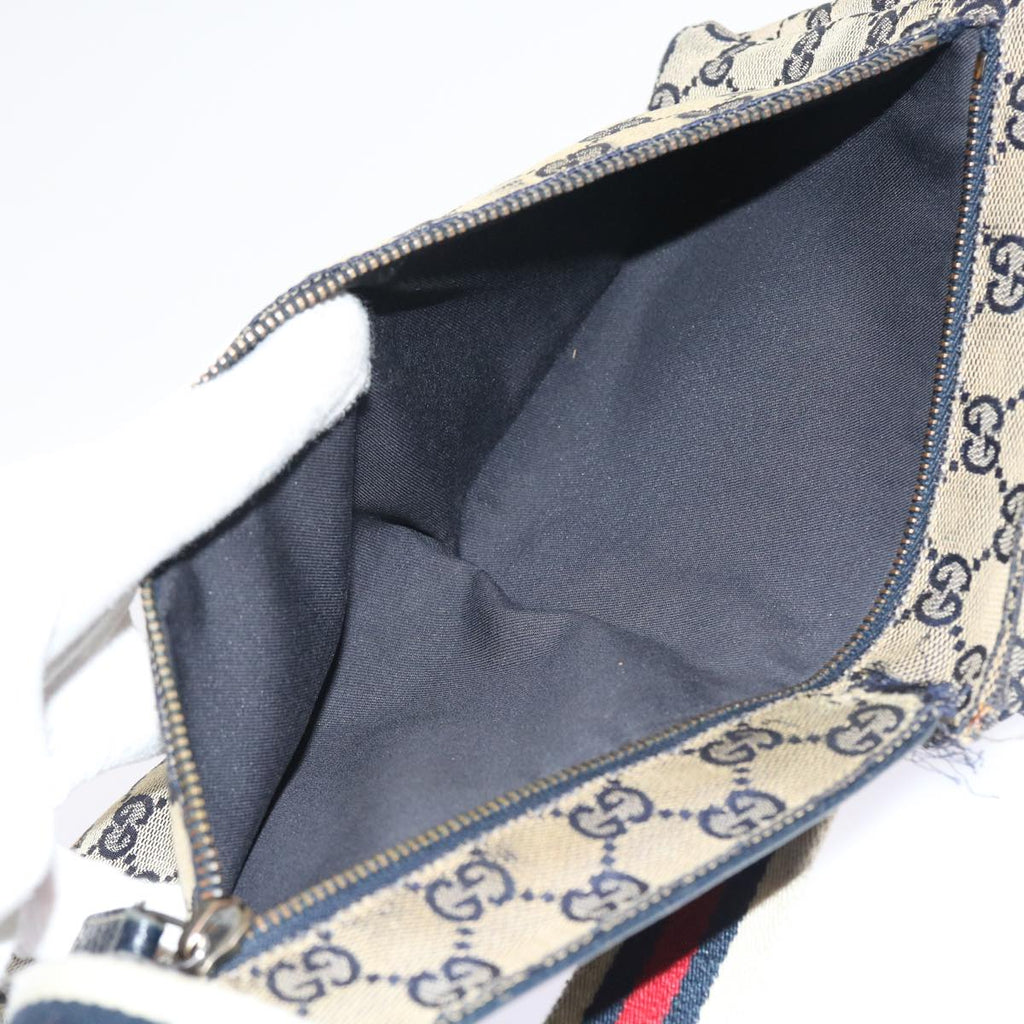GUCCI GG Canvas Shoulder Bag Leather Gray Navy Red 54355