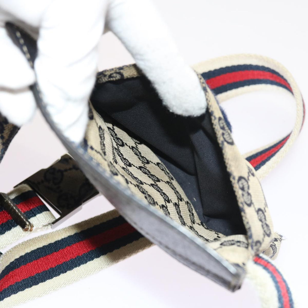 GUCCI GG Canvas Shoulder Bag Leather Gray Navy Red 54355