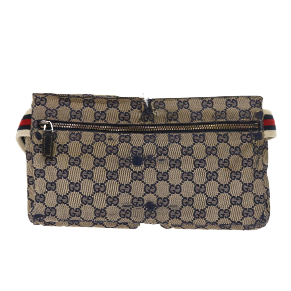 GUCCI GG Canvas Shoulder Bag Leather Gray Navy Red 54355