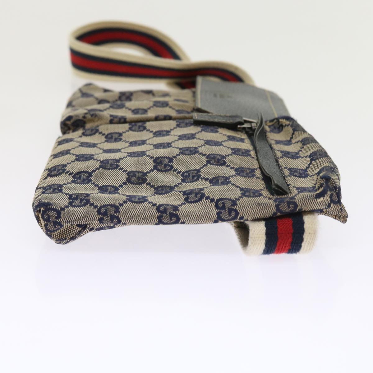 GUCCI GG Canvas Shoulder Bag Leather Gray Navy Red 54355