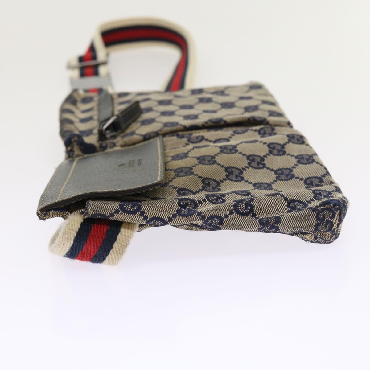 GUCCI GG Canvas Shoulder Bag Leather Gray Navy Red 54355