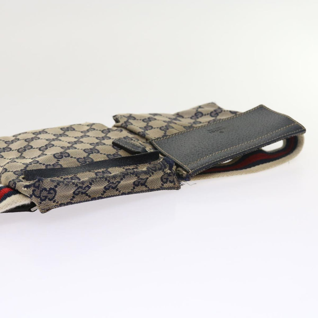 GUCCI GG Canvas Shoulder Bag Leather Gray Navy Red 54355