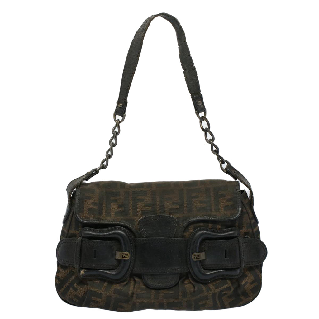 FENDI Shoulder Bag Zucca Canvas Brown Black 54362
