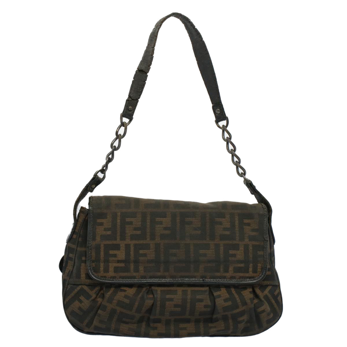 FENDI Shoulder Bag Zucca Canvas Brown Black 54362