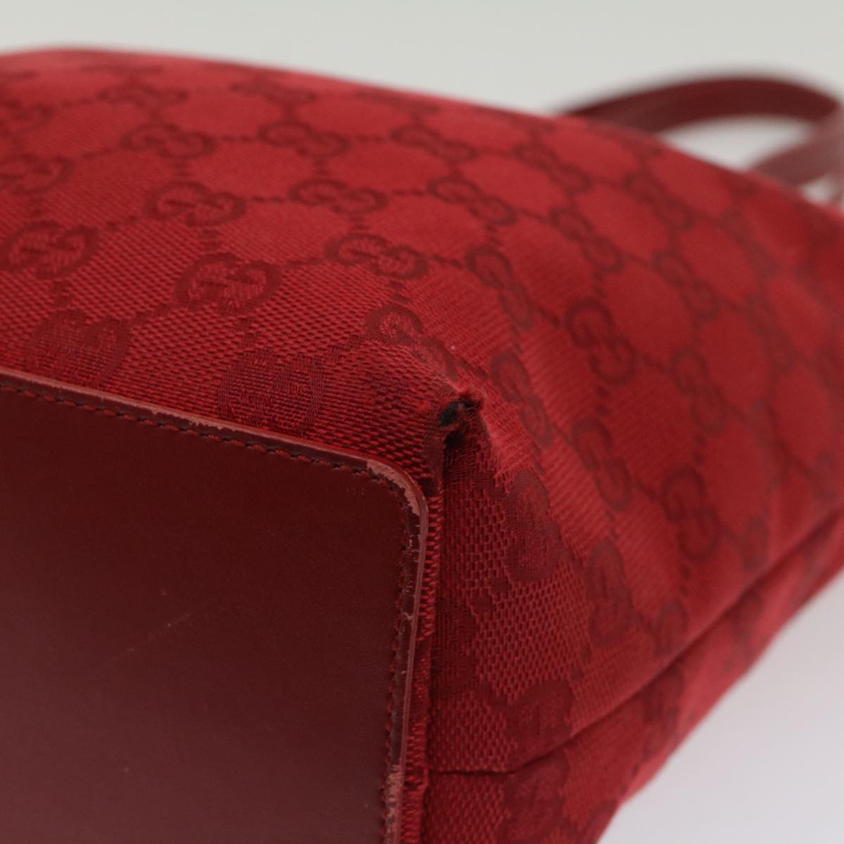 GUCCI GG Canvas Tote Bag Leather Red 54426