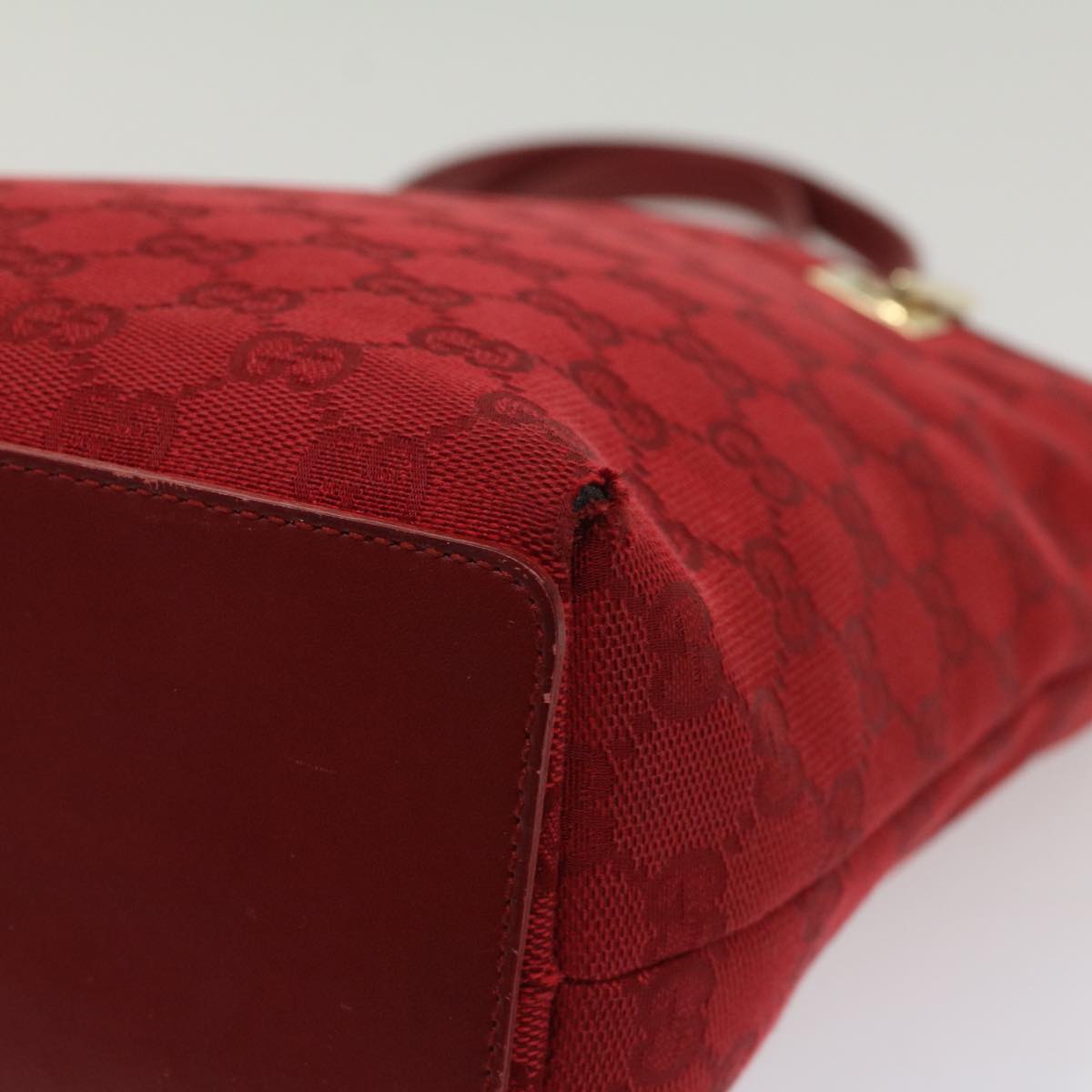 GUCCI GG Canvas Tote Bag Leather Red 54426