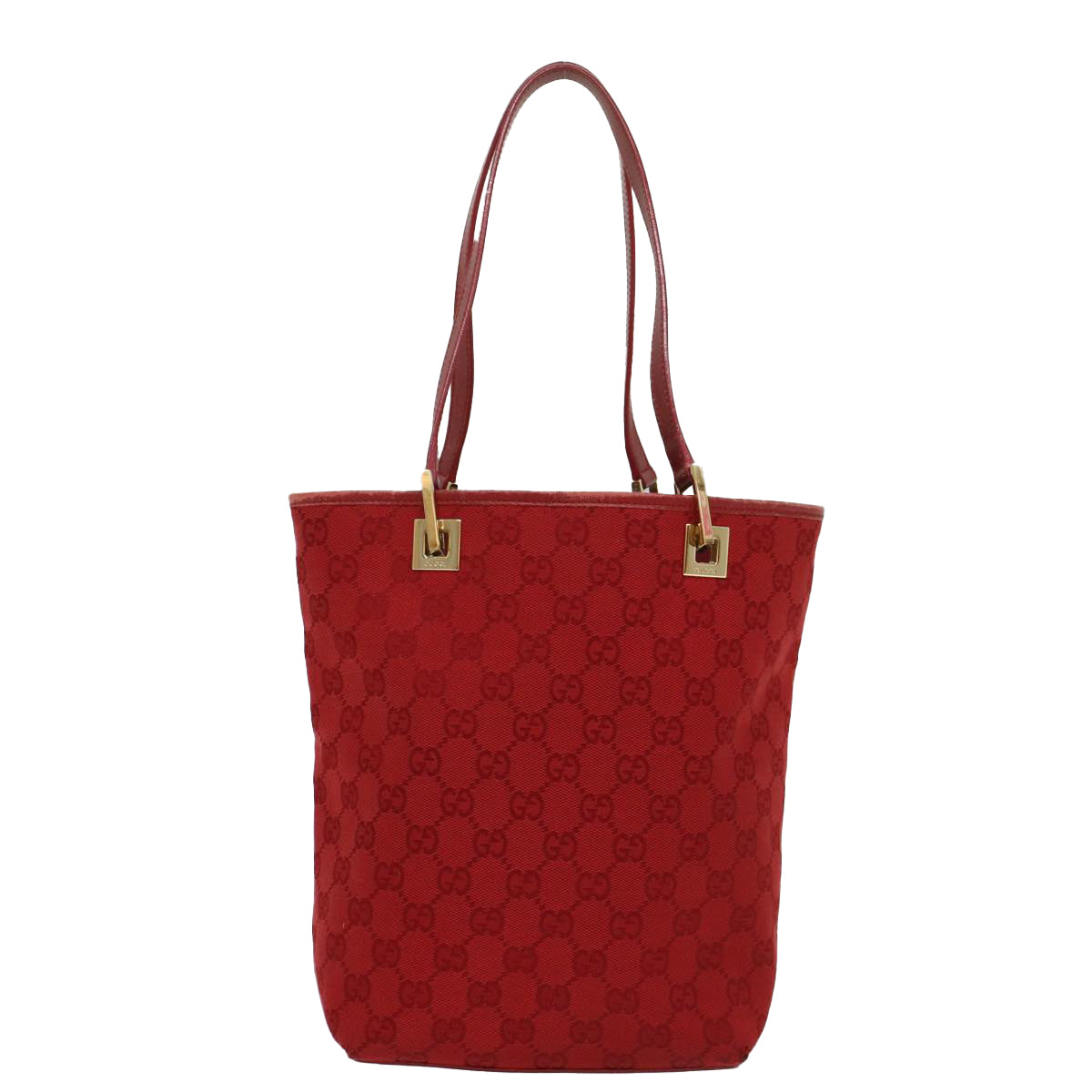 GUCCI GG Canvas Tote Bag Leather Red 54426