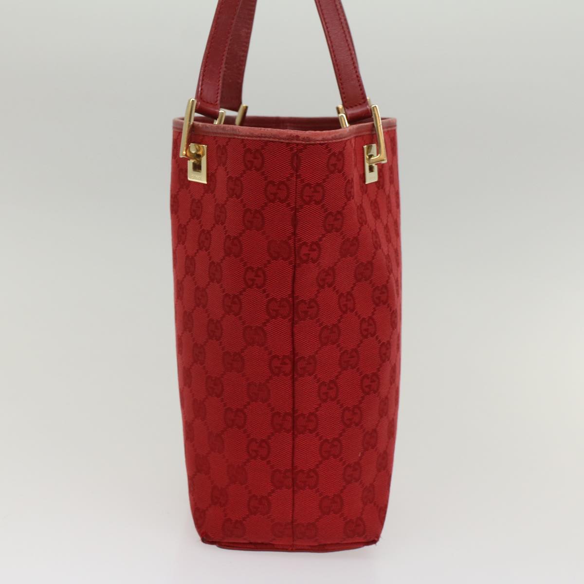 GUCCI GG Canvas Tote Bag Leather Red 54426