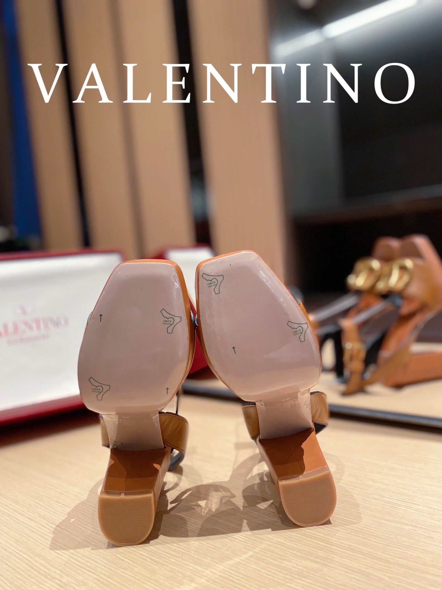 Valentino Garavani Strap Heeled Sandals With V Logo Signature EmbellisGLAMIent Orange For Women