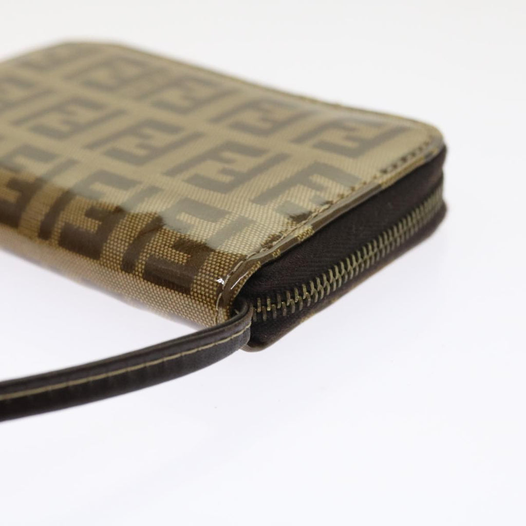FENDI Zucchino Canvas Shoulder Wallet Enamel Brown 54463