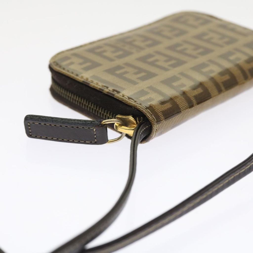 FENDI Zucchino Canvas Shoulder Wallet Enamel Brown 54463