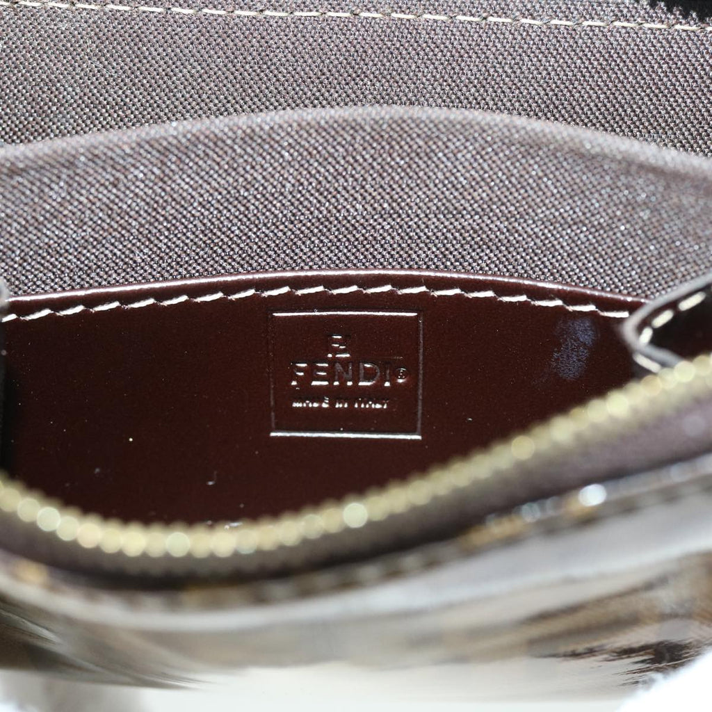 FENDI Zucchino Canvas Shoulder Wallet Enamel Brown 54463