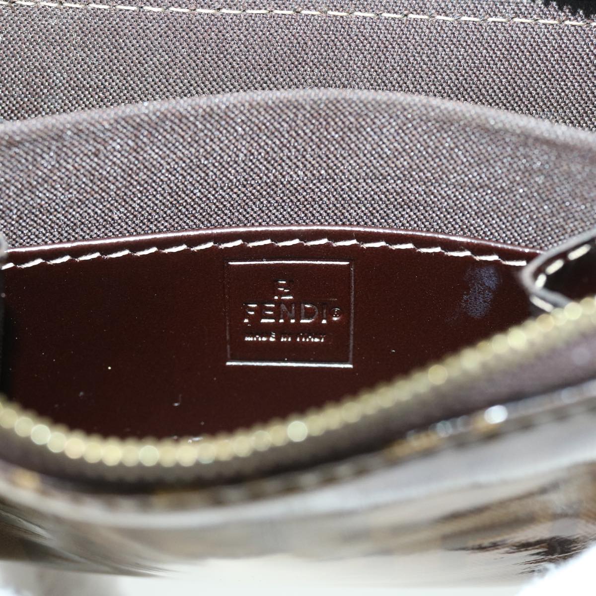 FENDI Zucchino Canvas Shoulder Wallet Enamel Brown 54463