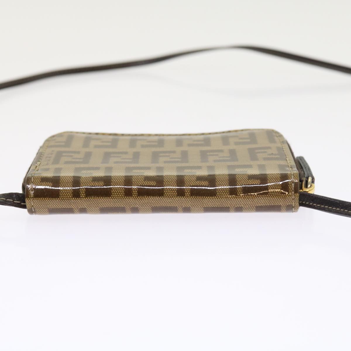 FENDI Zucchino Canvas Shoulder Wallet Enamel Brown 54463