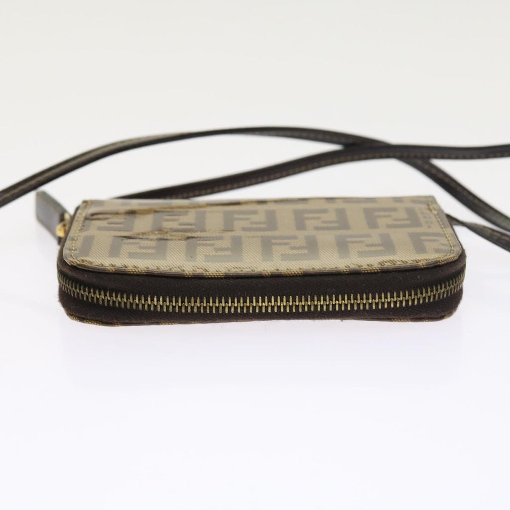 FENDI Zucchino Canvas Shoulder Wallet Enamel Brown 54463