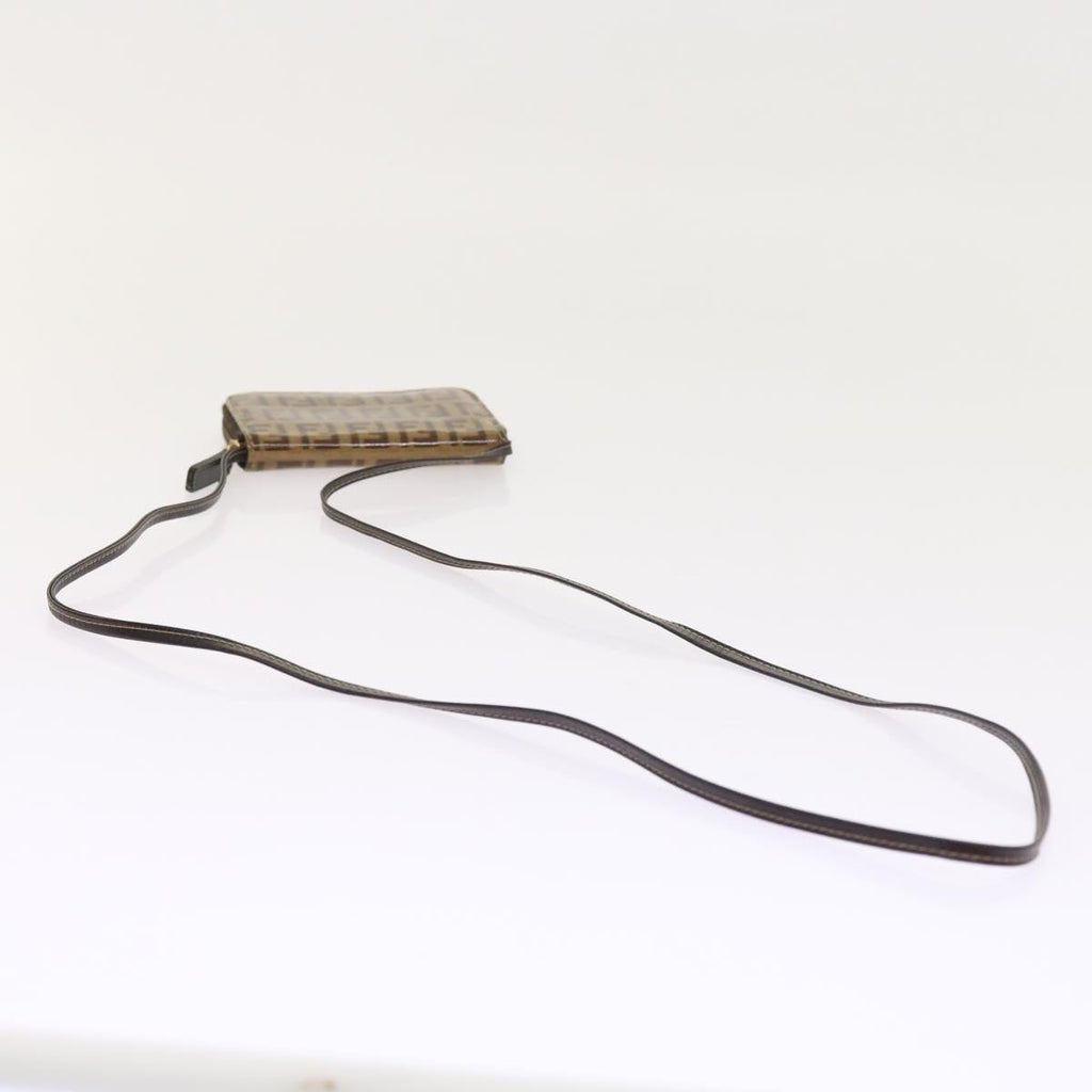 FENDI Zucchino Canvas Shoulder Wallet Enamel Brown 54463