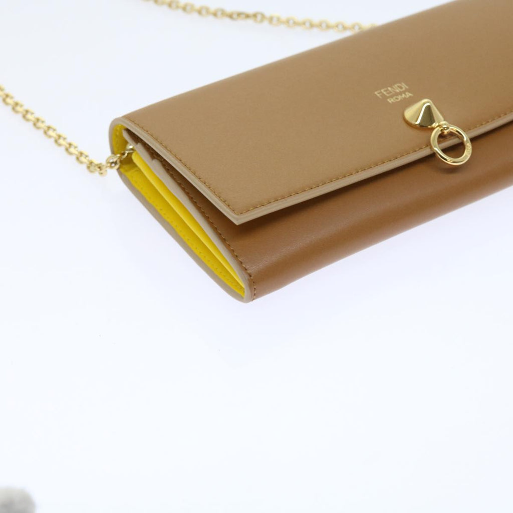 FENDI Chain Shoulder Long Wallet Leather Yellow Brown 54537