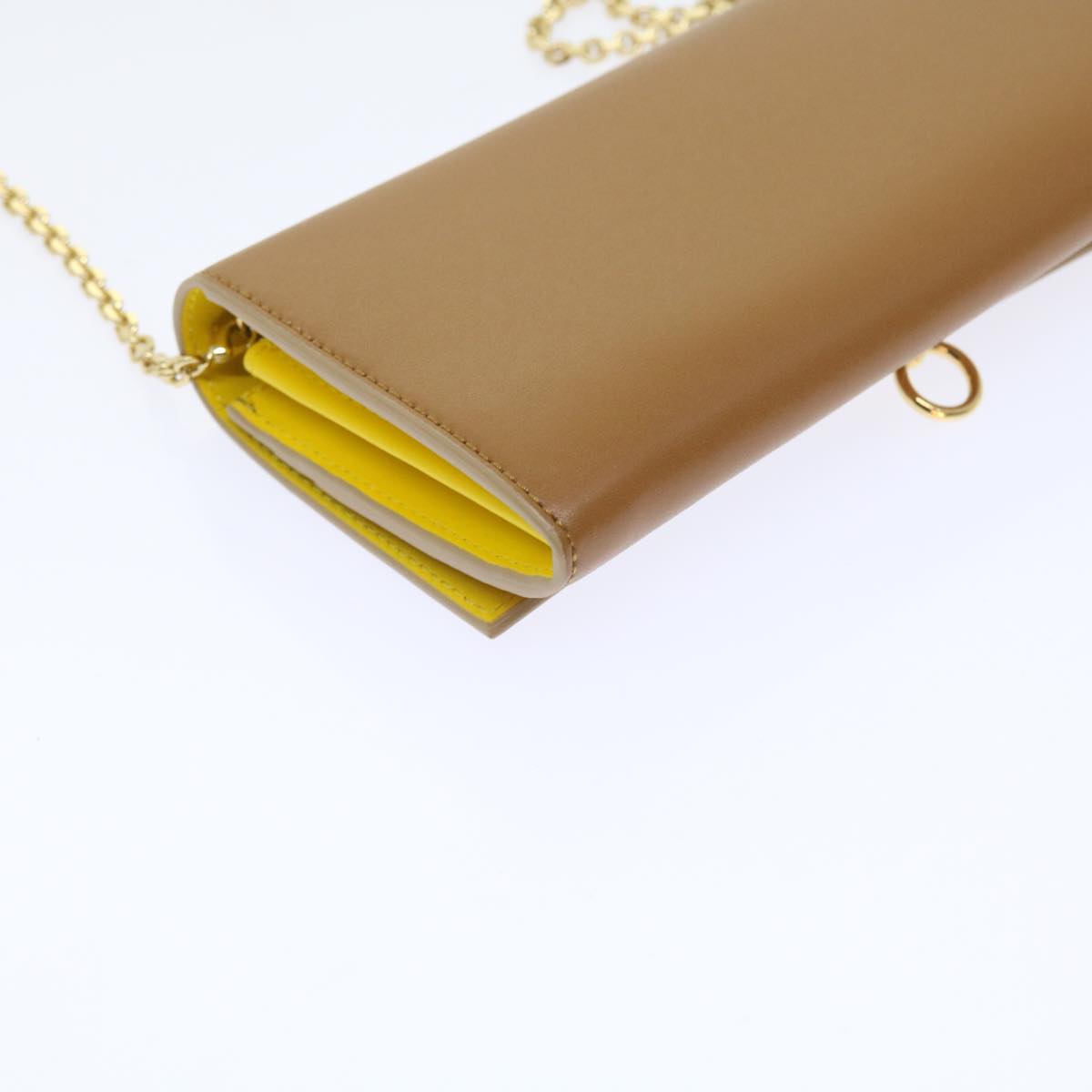 FENDI Chain Shoulder Long Wallet Leather Yellow Brown 54537