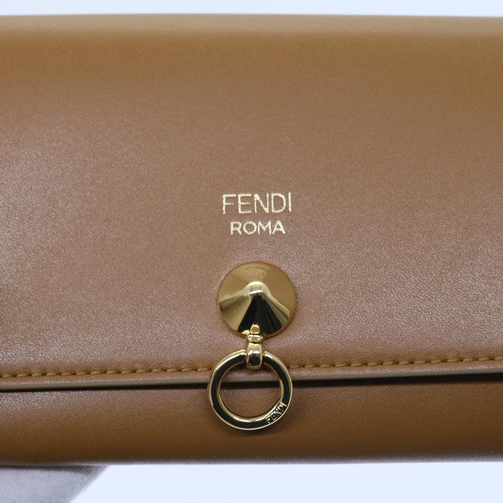 FENDI Chain Shoulder Long Wallet Leather Yellow Brown 54537