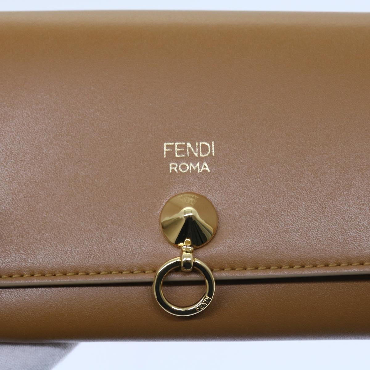 FENDI Chain Shoulder Long Wallet Leather Yellow Brown 54537