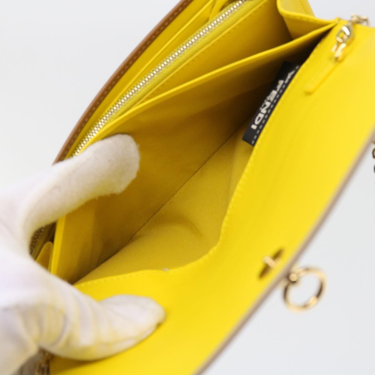 FENDI Chain Shoulder Long Wallet Leather Yellow Brown 54537