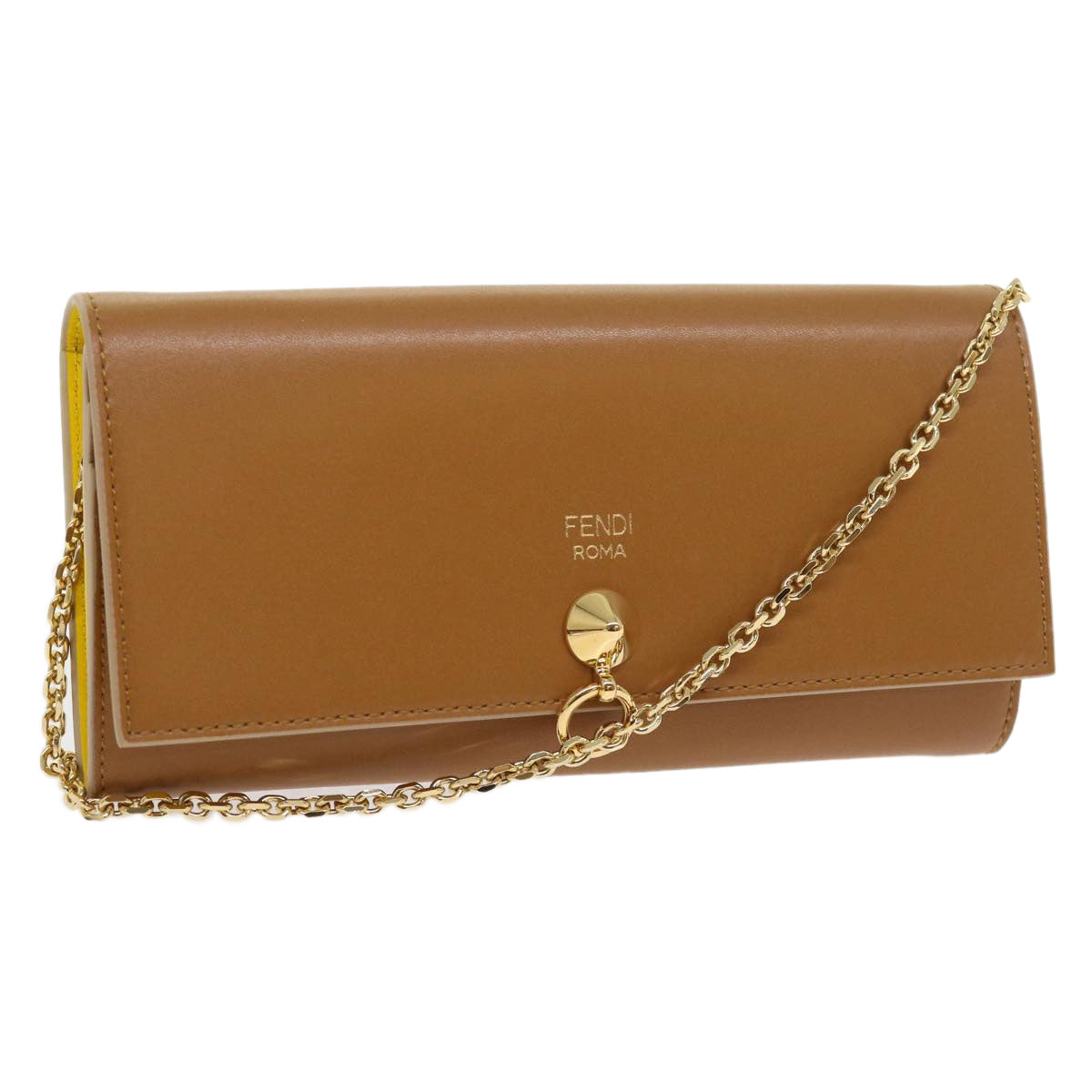 FENDI Chain Shoulder Long Wallet Leather Yellow Brown 54537