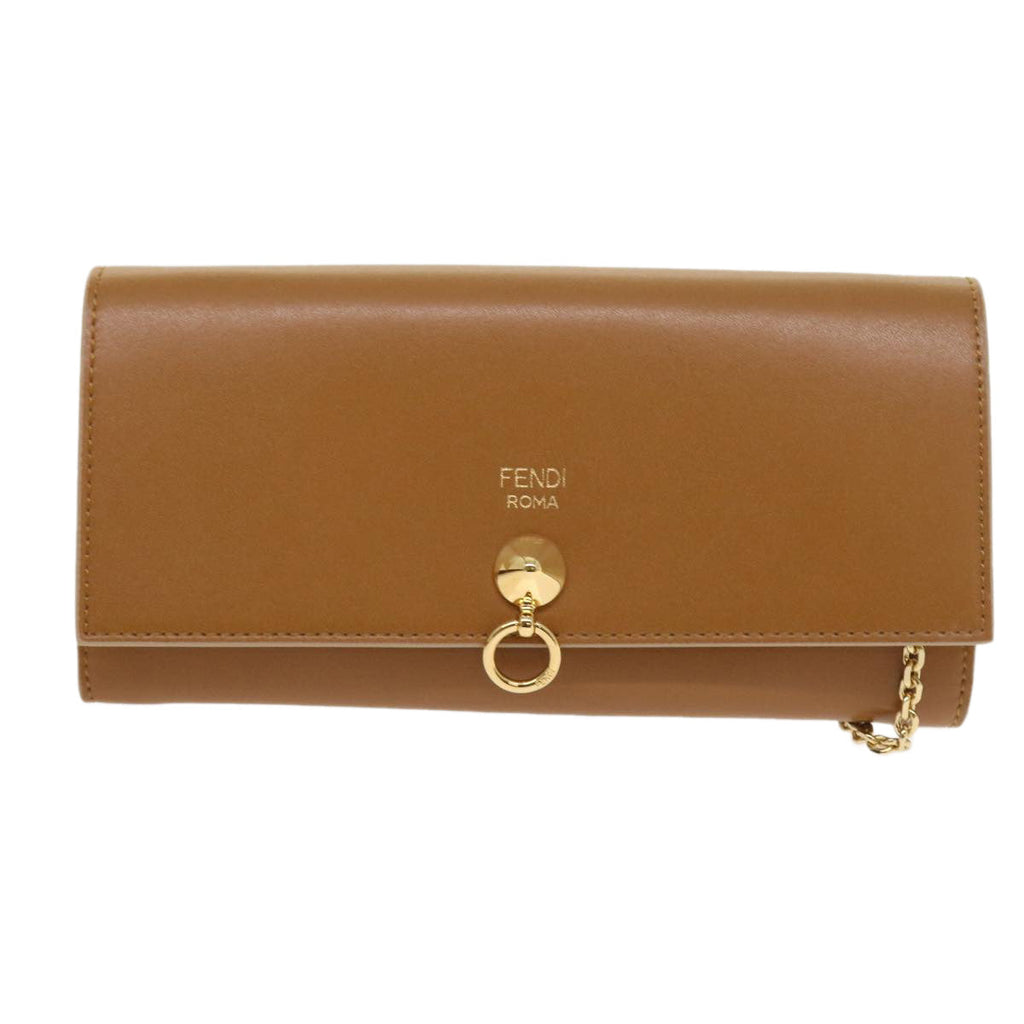 FENDI Chain Shoulder Long Wallet Leather Yellow Brown 54537