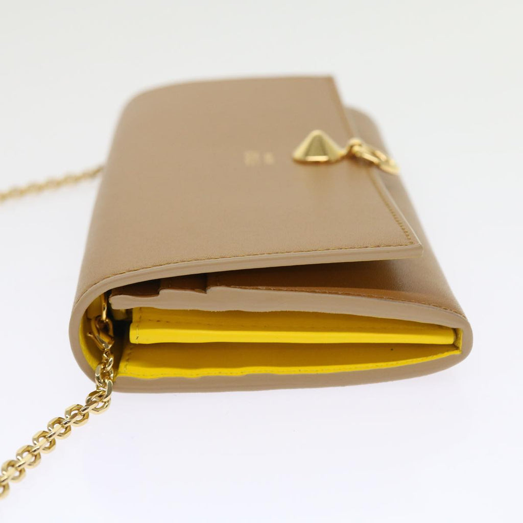 FENDI Chain Shoulder Long Wallet Leather Yellow Brown 54537