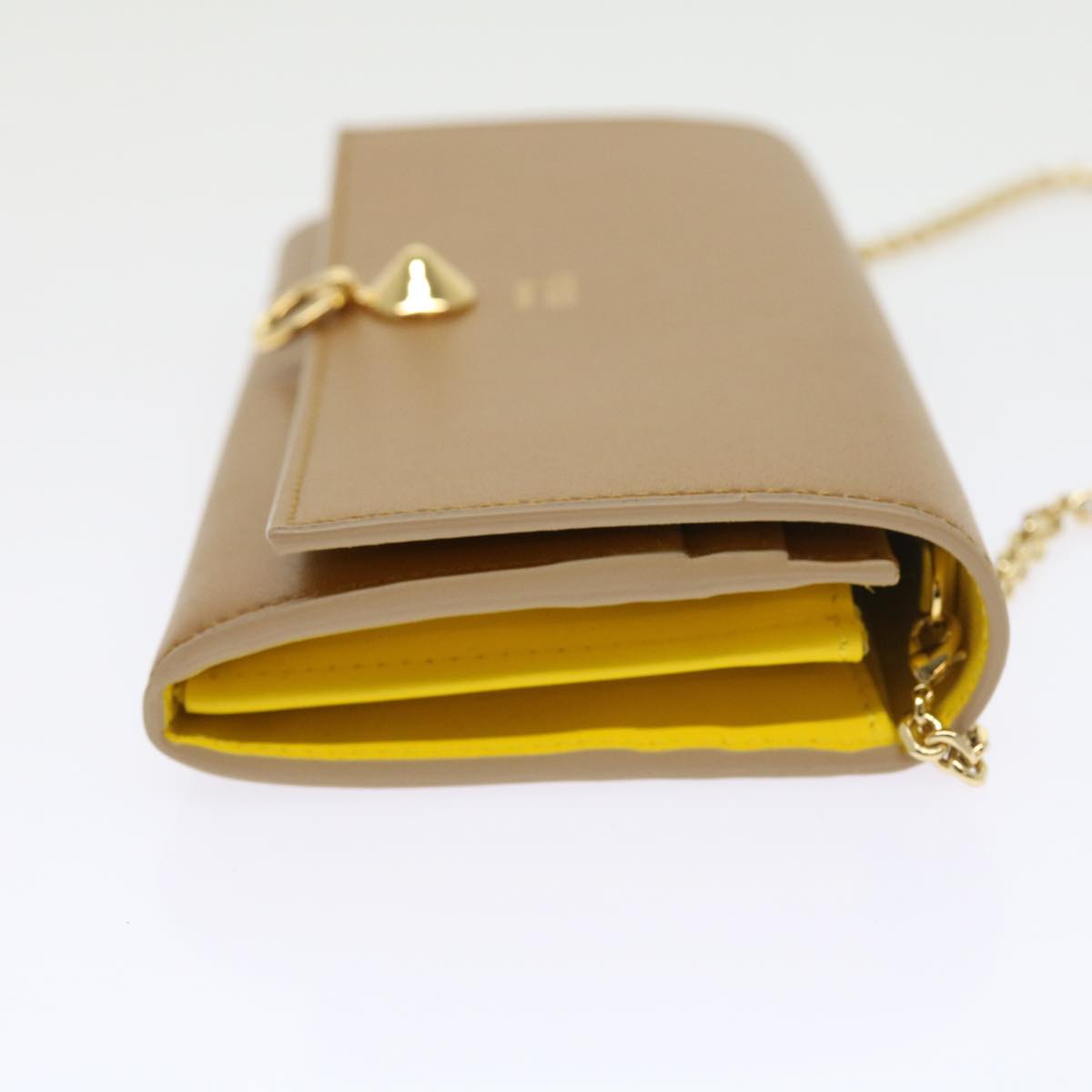 FENDI Chain Shoulder Long Wallet Leather Yellow Brown 54537