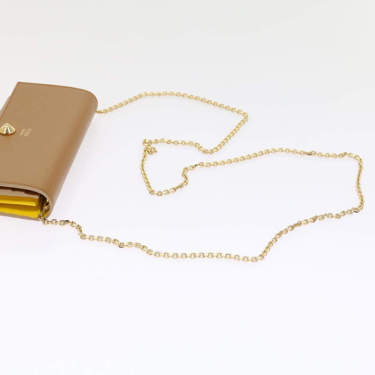 FENDI Chain Shoulder Long Wallet Leather Yellow Brown 54537