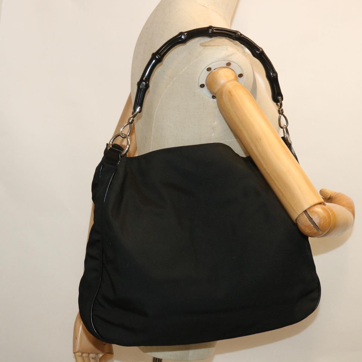 GUCCI Bamboo Hand Bag Nylon Canvas Black 001 1577 1781 54546