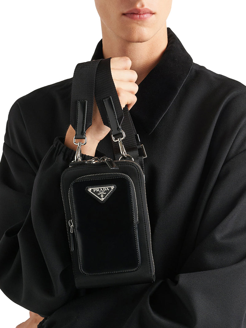 Prada Men Smartphone Holder In Re-Nylon And Brushed