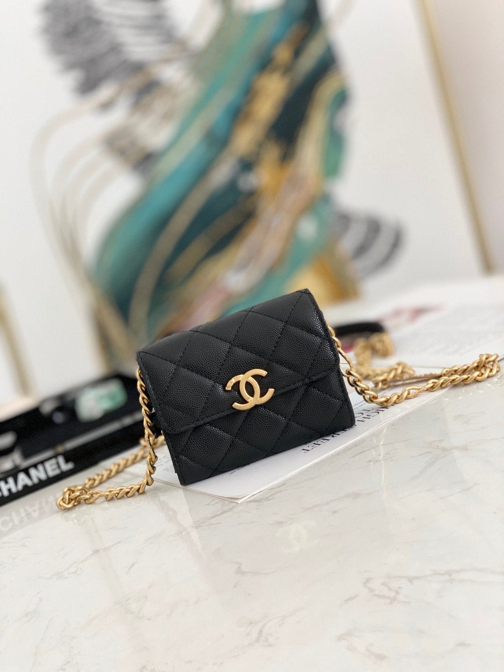 CHLMini GlamIap Bag Gold Toned Hardware Black For Women 4.7in/12cm