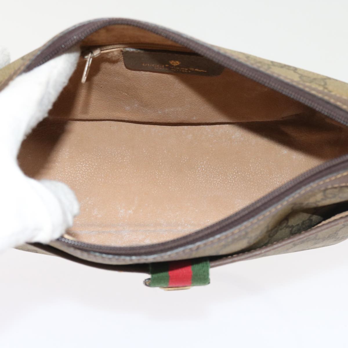 GUCCI GG Supreme Web Sherry Line Shoulder Bag Beige Red 89 02 032 54689