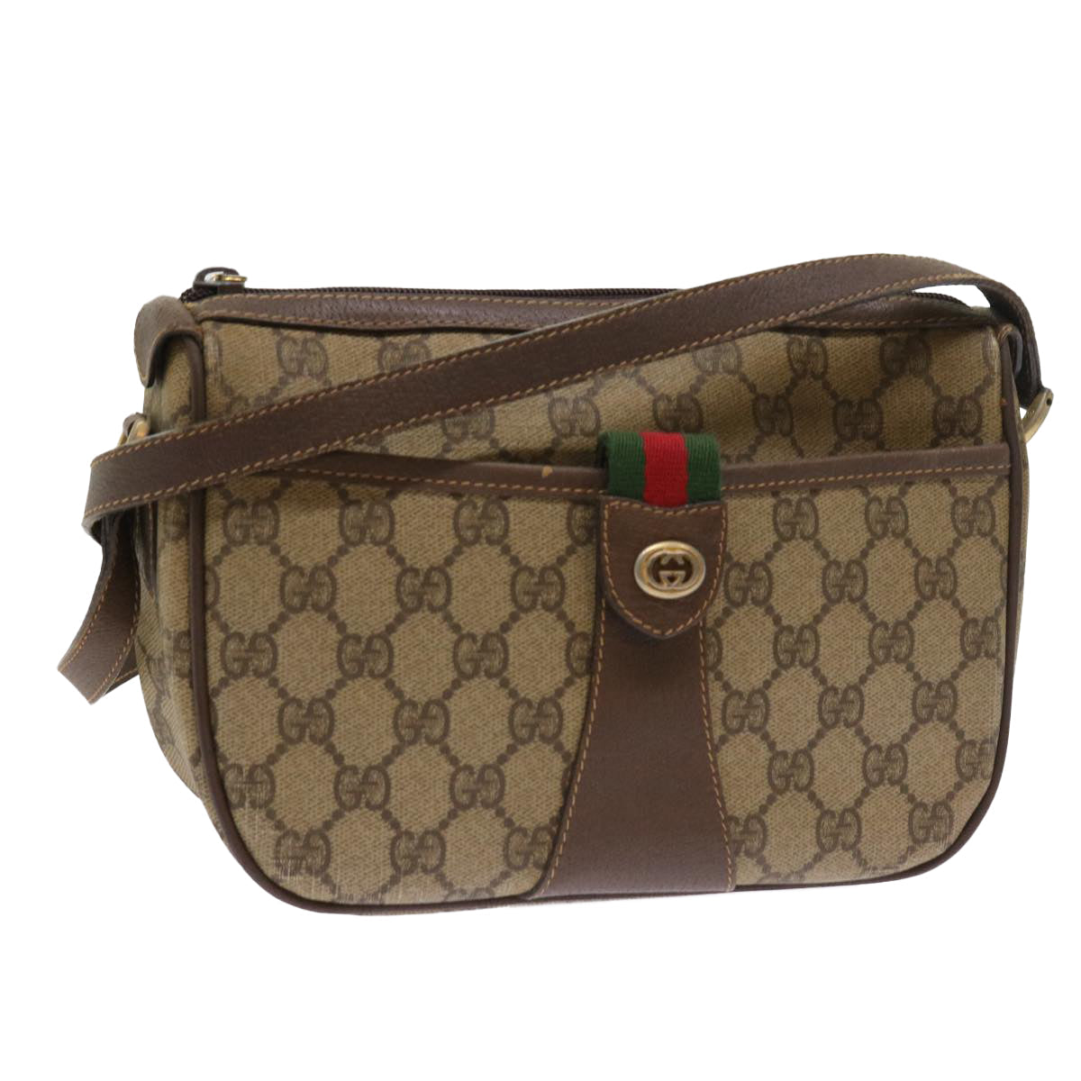 GUCCI GG Supreme Web Sherry Line Shoulder Bag Beige Red 89 02 032 54689