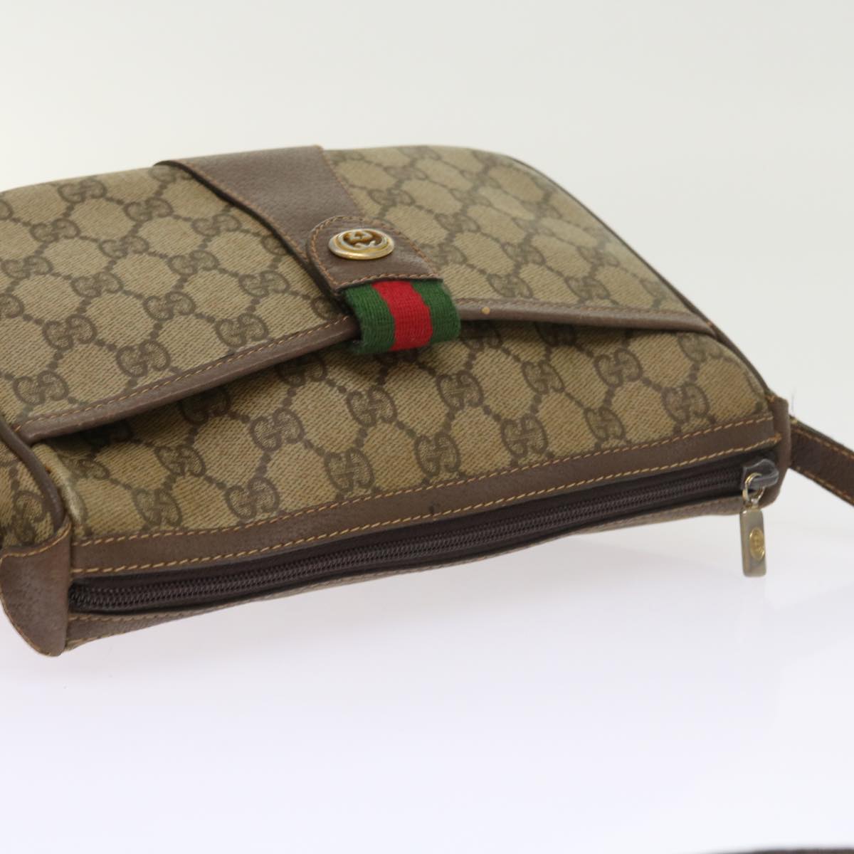 GUCCI GG Supreme Web Sherry Line Shoulder Bag Beige Red 89 02 032 54689