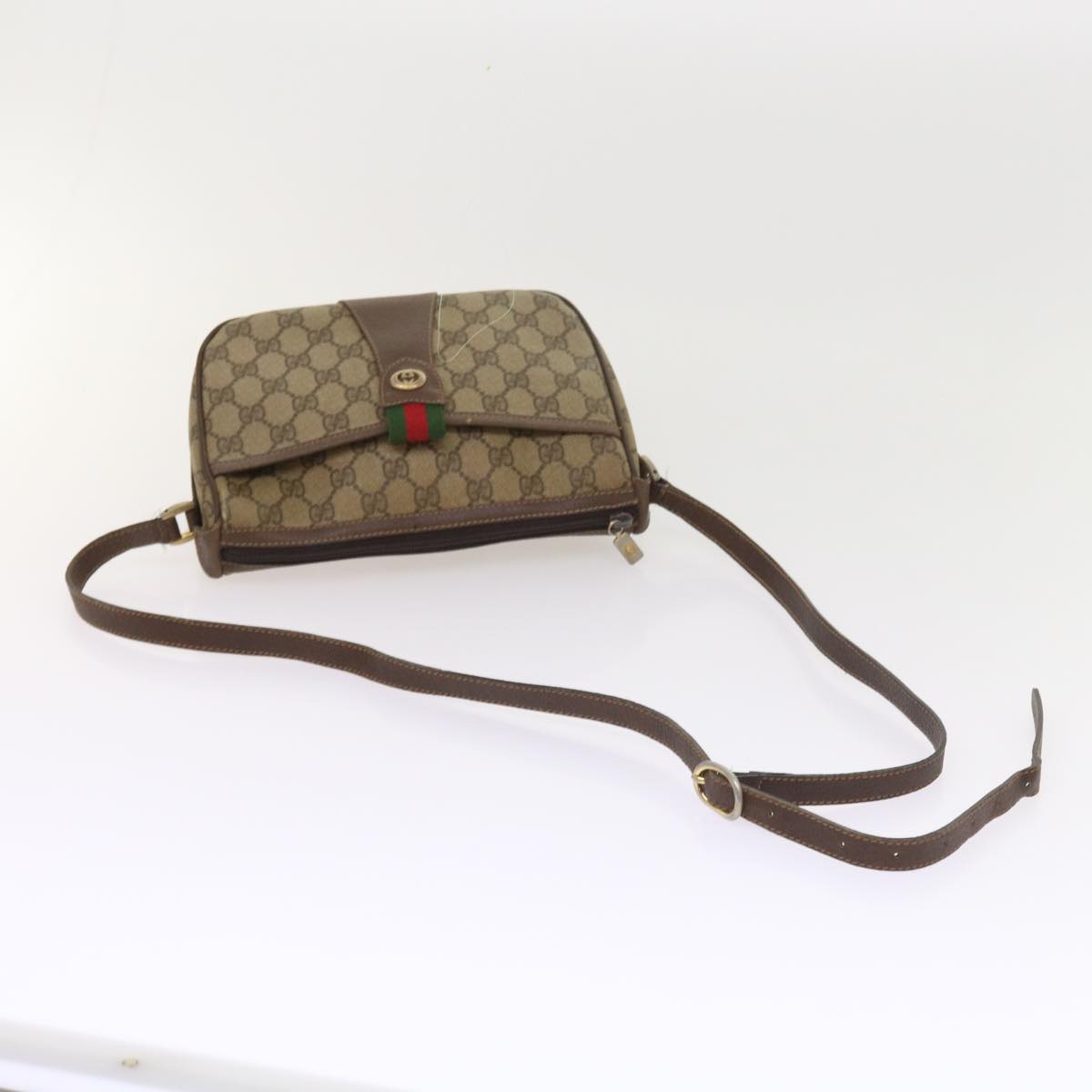 GUCCI GG Supreme Web Sherry Line Shoulder Bag Beige Red 89 02 032 54689