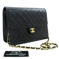 CHANEL Chain Shoulder Bag Clutch Black Quilted Flap Lambskin Purse k11